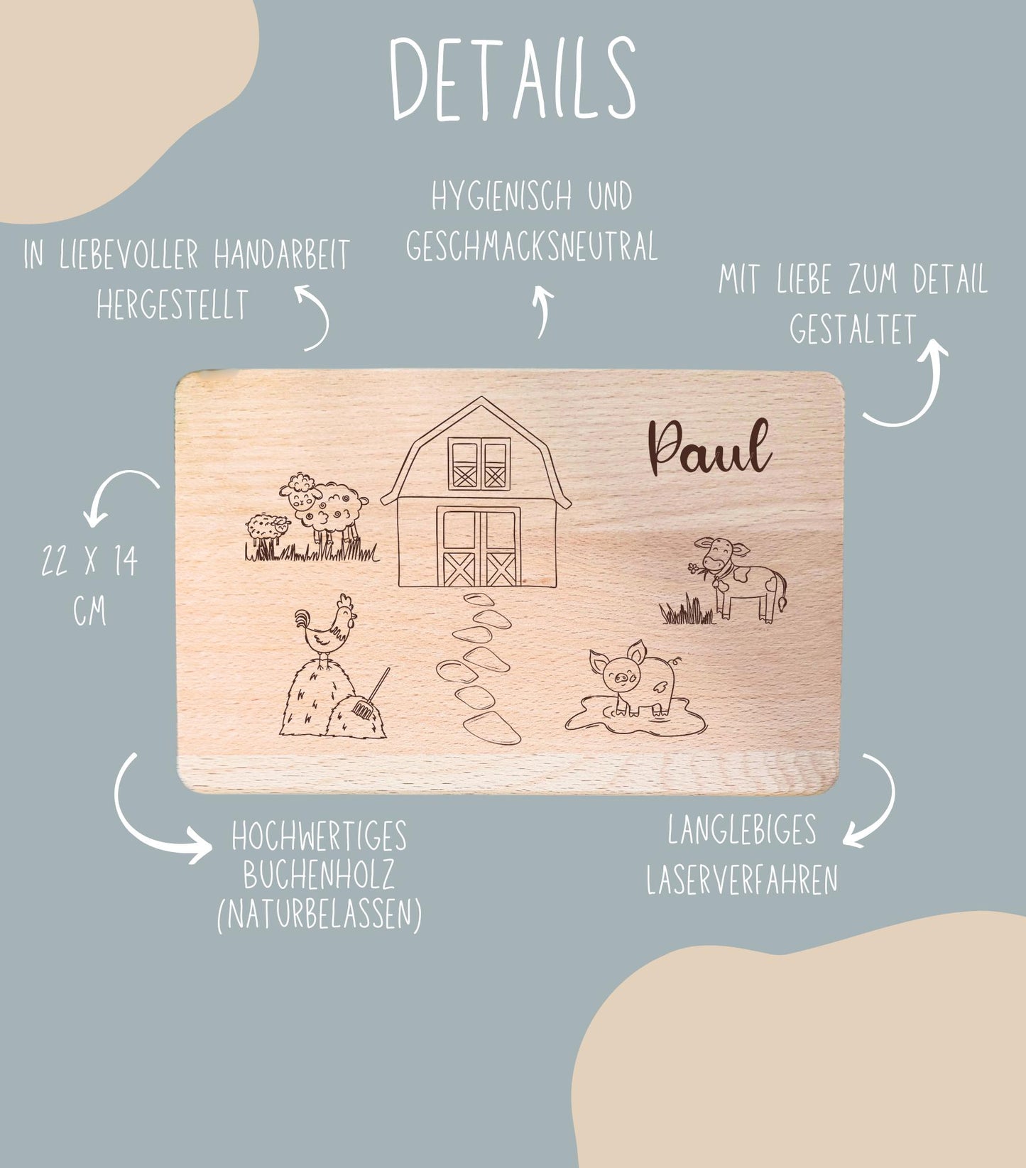 Personalisiertes Frühstücksbrett mit Herzmotiv