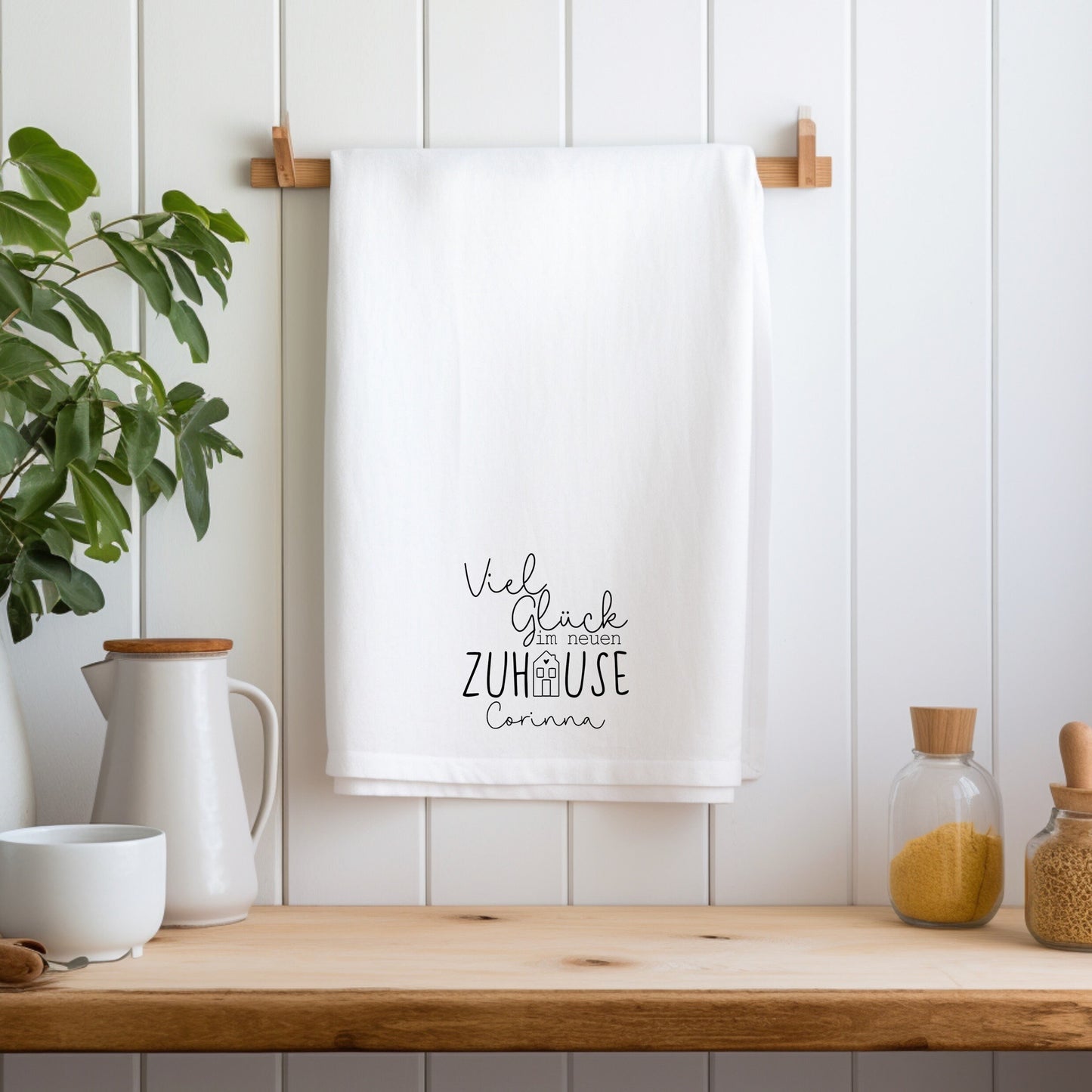 Geschirrtuch „Viel Glück im neuen Zuhause“ – perfektes Einzugsgeschenk mit Stil