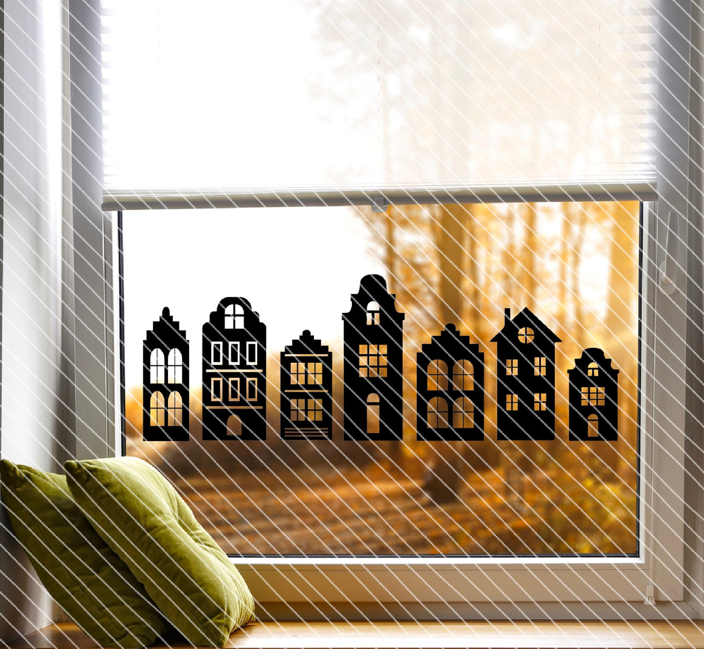 Fensterbild Haus / Weihnachtsfenster / Hausreihe / Sticker / Aufkleber