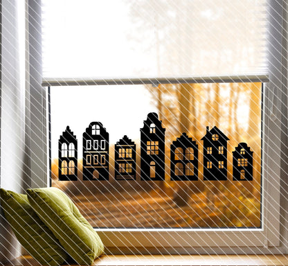 Fensterbild Haus / Weihnachtsfenster / Hausreihe / Sticker / Aufkleber