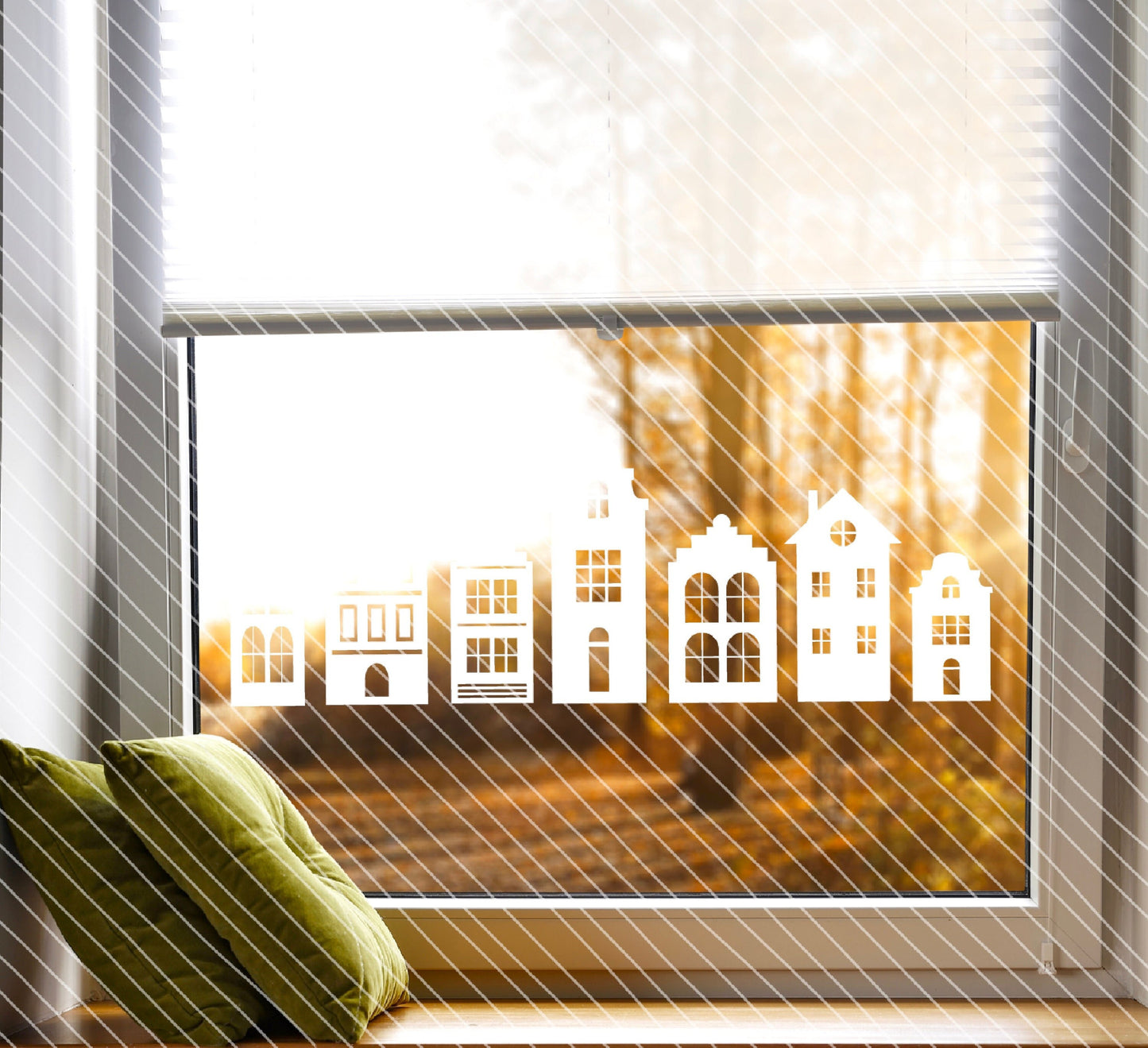 Fensterbild Haus / Weihnachtsfenster / Hausreihe / Sticker / Aufkleber