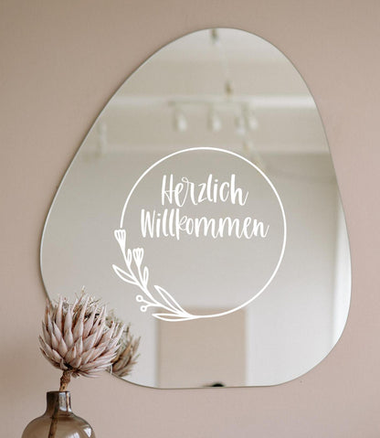 Aufkleber / Sticker / Herzlich Willkommen mit Kranz | Personalisierbar