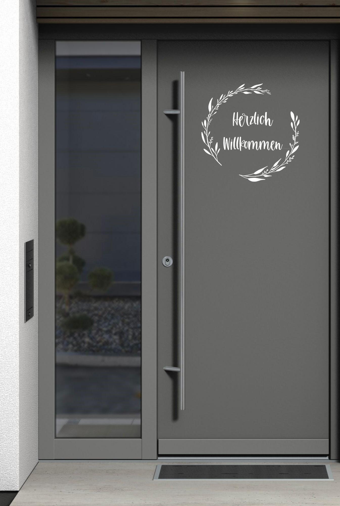 Aufkleber / Sticker / Vinyl Herzlich Willkommen mit Kranz