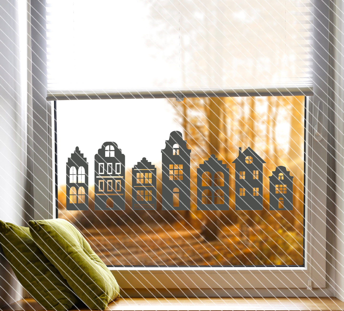 Fensterbild Haus / Weihnachtsfenster / Hausreihe / Sticker / Aufkleber