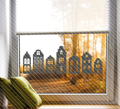 Fensterbild Haus / Weihnachtsfenster / Hausreihe / Sticker / Aufkleber
