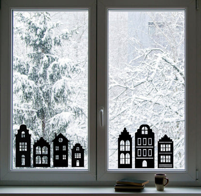 Fensterbild Haus / Weihnachtsfenster / Hausreihe / Sticker / Aufkleber