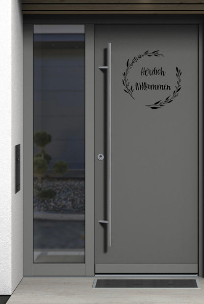 Aufkleber / Sticker / Vinyl Herzlich Willkommen mit Kranz