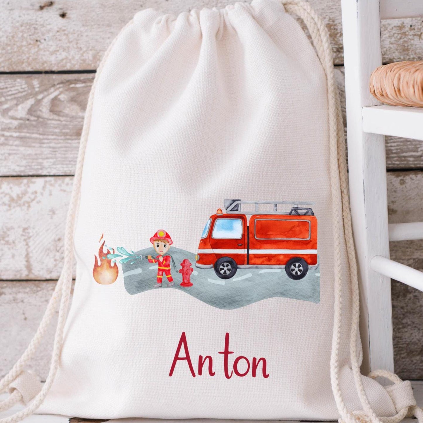 Beutel Wechselkleidung für die Kita mit Feuerwehr Print