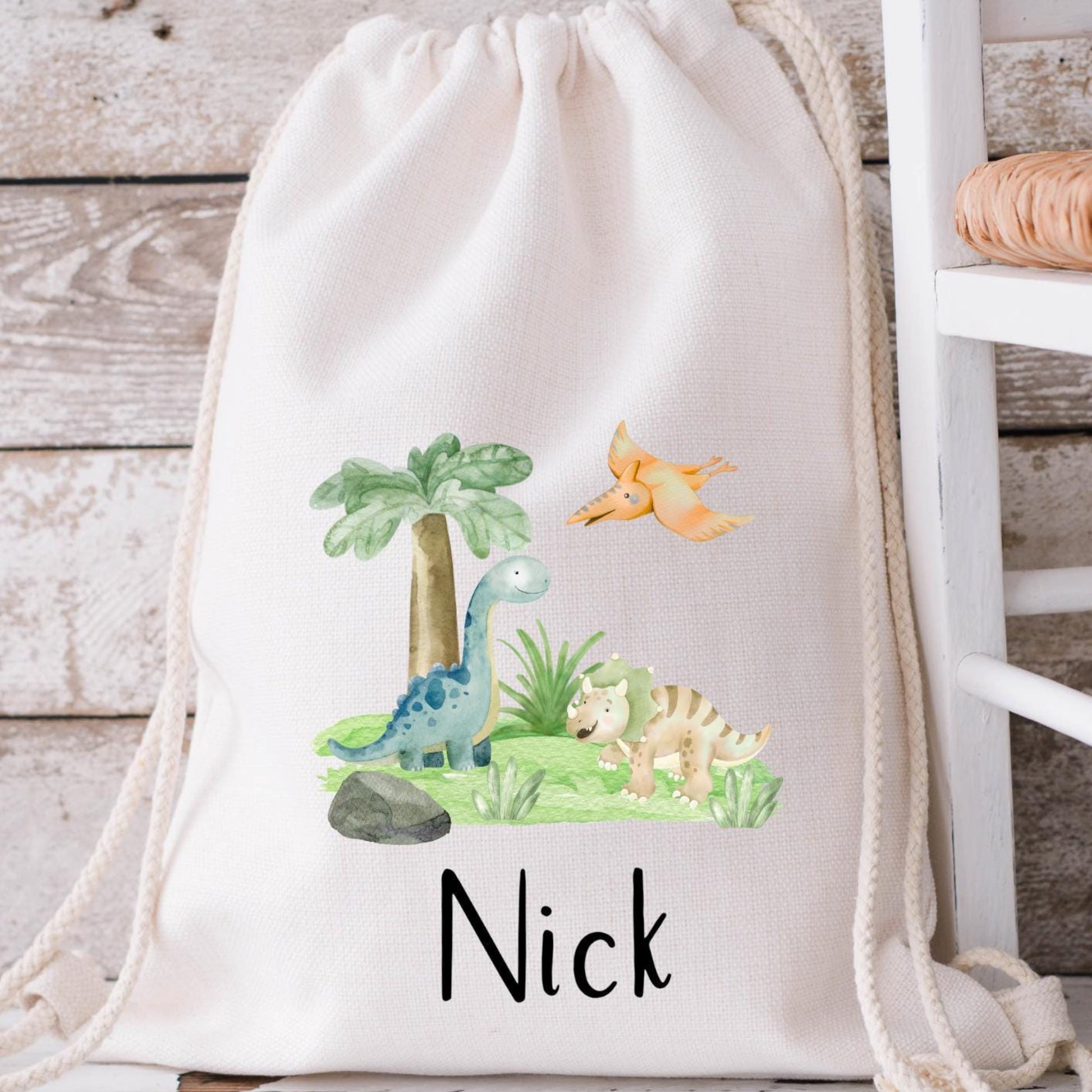 Beutel für die Wechselkleidung in der Kita mit Dino Print