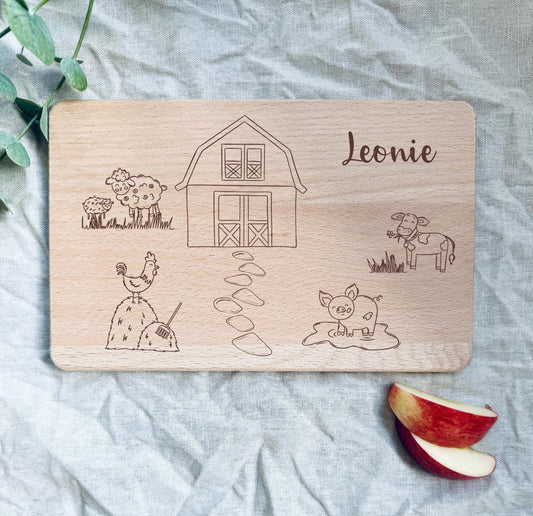 Frühstücksbrettchen mit Bauernhof-Motiv