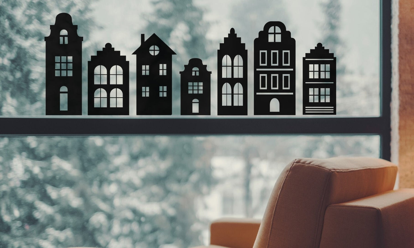 Fensterbild Haus / Weihnachtsfenster / Hausreihe / Sticker / Aufkleber